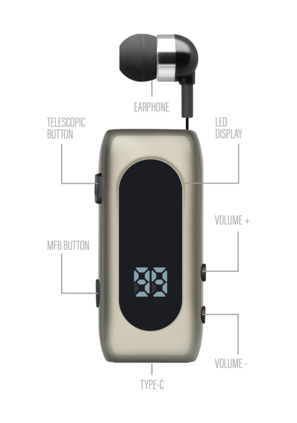 Powerway Proset  Makaralı Dijital Göstergeli 20 Saat Konuşma Süresi Mikrofonlu Yaka Askılı Şarj Göstergeli  Bluetooth Kulaklık